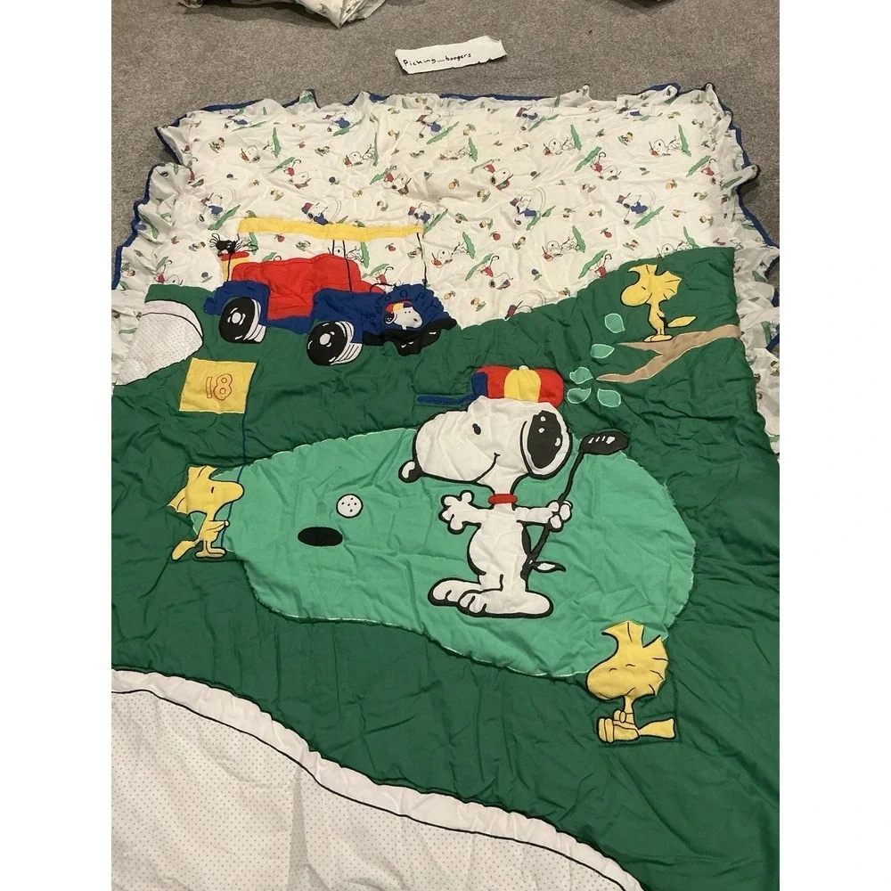 Vintage SNOOPY Golf CRIB QUILT KIT Peanuts Collection by Quilted Bedspread RARE